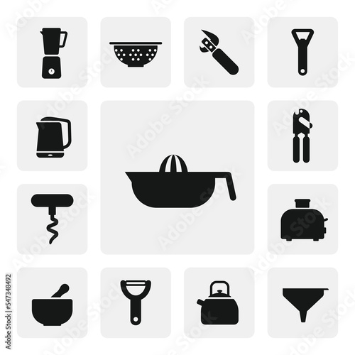 Citrus juicer flat web icon. Simple juicer squeezer sign silhouette. Orange or lemon squeezer solid black icon vector design. Citrus juicer squeezer cartoon clipart. Kitchen tools icon set