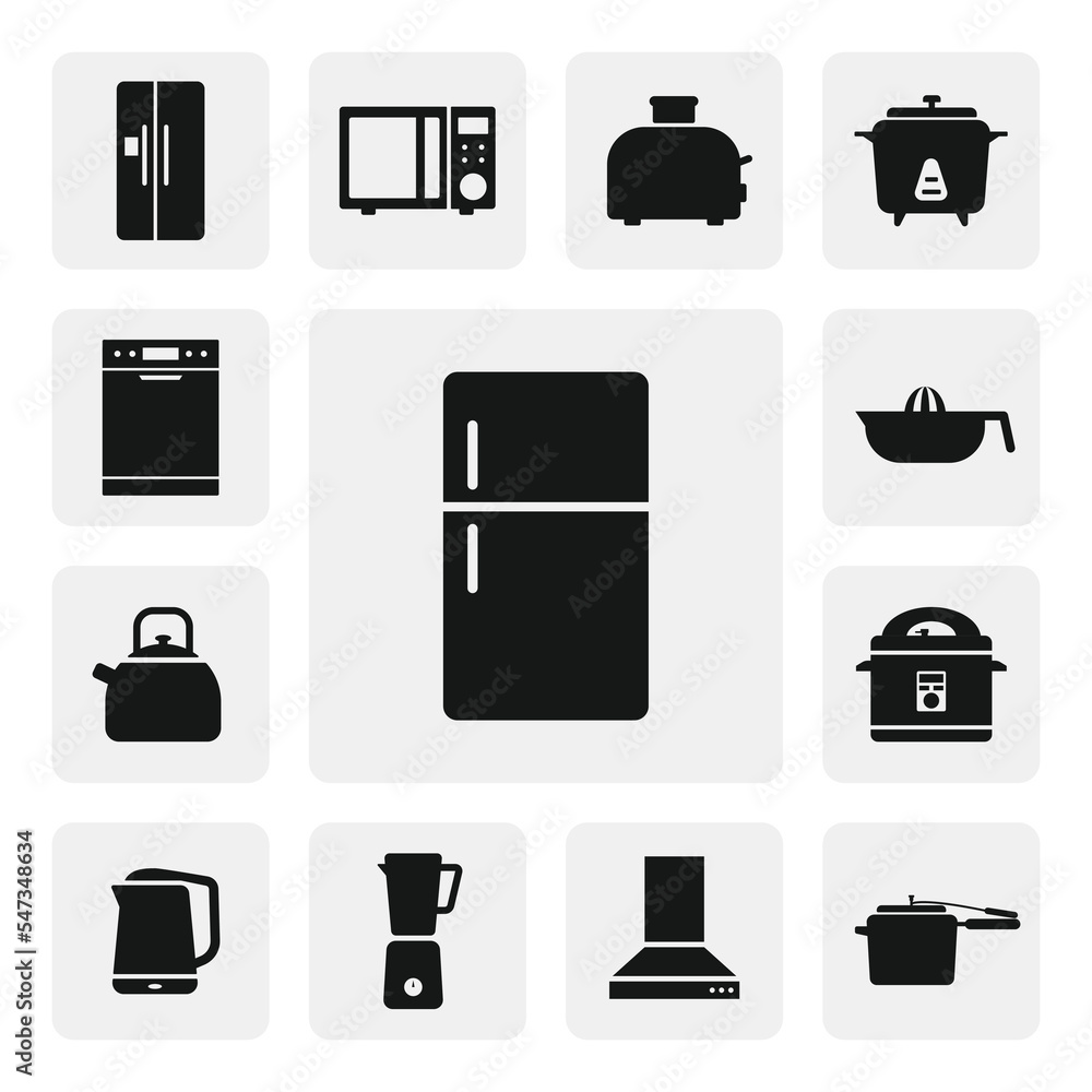 Refrigerator flat web icon. Simple fridge sign silhouette. Top mount refrigerator solid black icon vector design. Old style refrigerator cartoon clipart. Kitchen appliances concept icon set Refrigerator flat web icon. Simple fridge sign silhouette. Top mount refrigerator solid black icon vector design. Old style refrigerator cartoon clipart. Kitchen appliances concept icon set