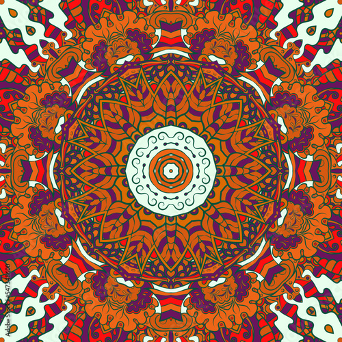 Seamless tile texture. Tracery mehndi design image. Ethnic doodle art. Curved doodling picture. Vector