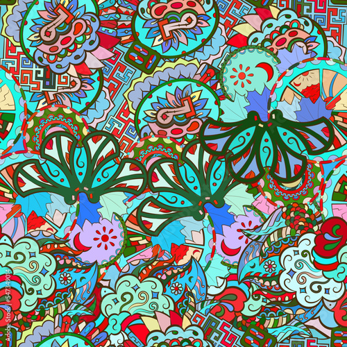 Tracery seamless pattern. Mehndi design. Ethnic doodle texture. Curved doodling background. Vector