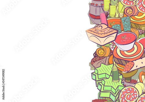 Background pattern abstract design texture. Alcohol and Snacks. Vertical seamless stripe. Border frame, transparent background. Theme is about soda, stick, expensive alcohol, whiskey, for the holiday