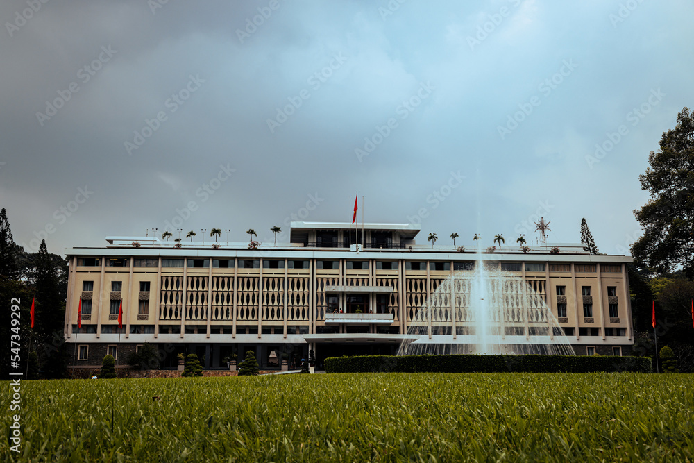 Independence palace at Saigon with water fountain. Also known as Reunification Convention Hall Independence palace at Saigon with water fountain. Also known as Reunification Convention Hall