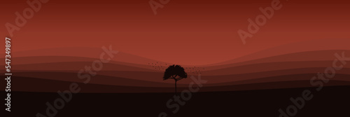 sunset landscape with tree silhouette flat design vector illustration good for wallpaper  background  backdrop  banner  tourism  and design template