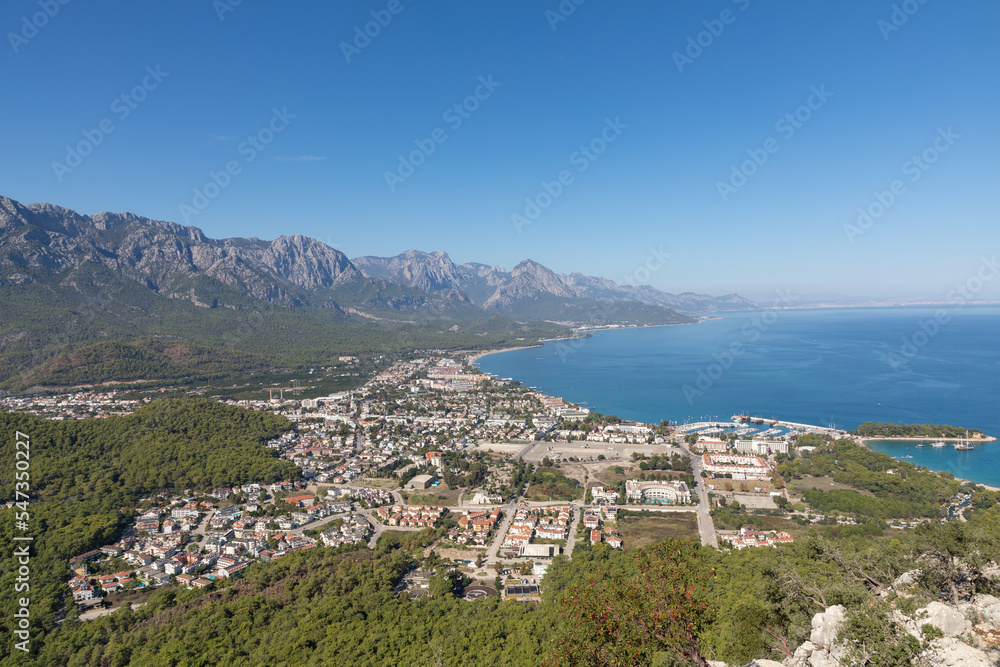 View of Kemer resort town from a high mountain, Turkey
