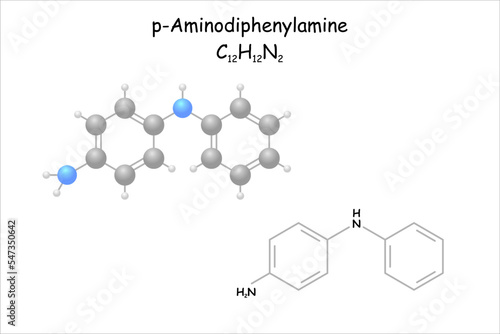 Stylized molecule model/structural formula of p-aminodiphenylamine.
