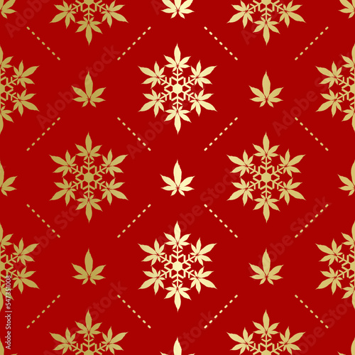 Christmas snowflakes with cannabis leaf seamless vector pattern