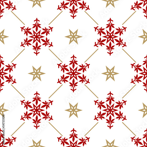 Christmas snowflakes with cannabis leaf seamless vector pattern