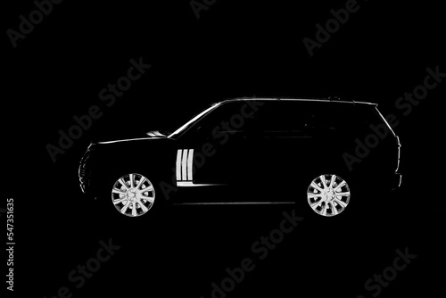 The silhouette of the car is white black