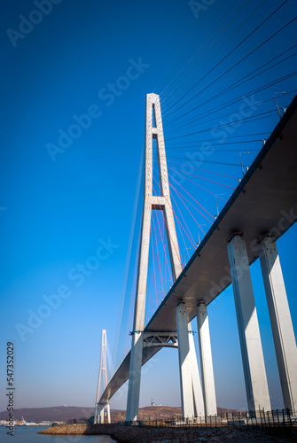 Selective focus. Cable-stayed bridge in Vladivostok. Golden bridge. © Юлия Тарабанова