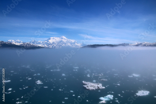Mount Saint Elias in a fog bank in Icy Bay, Alaska, United States America 