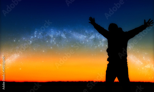 Silhouette of a person on the background of the starry sky.