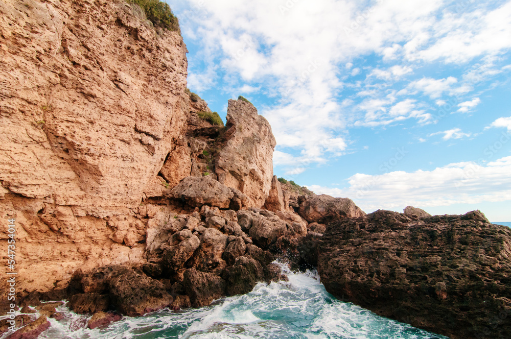 Cliffs and rocks on the sea coast.