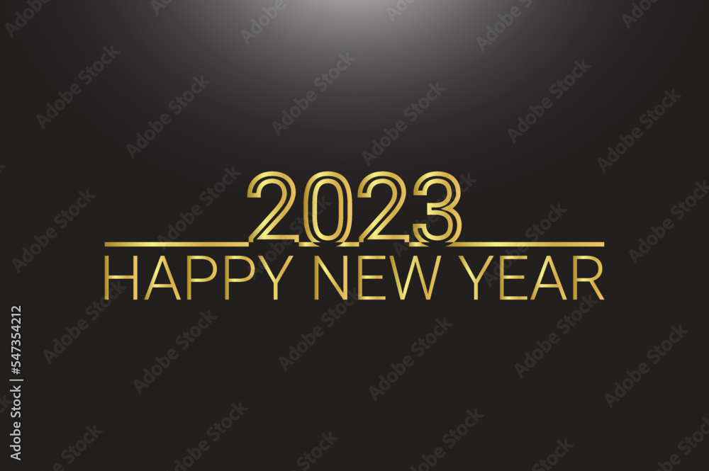 Happy new year 2023! Luxury elegant golden text on black background. great for greetings at new year