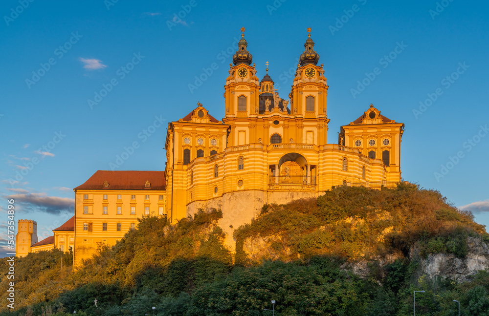 the historic Melk Abbey in warm evening light