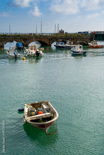 vertical view of the Folkestone Harbour with many boats at anchor