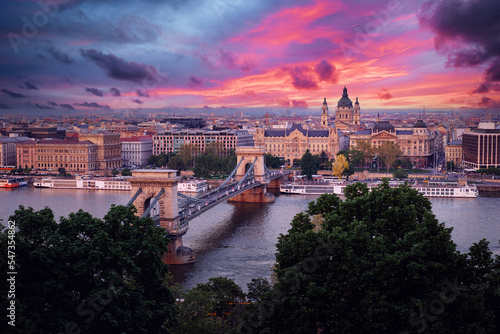 Travel by Hungary. Beautiful view of Budapest city and Danube river.