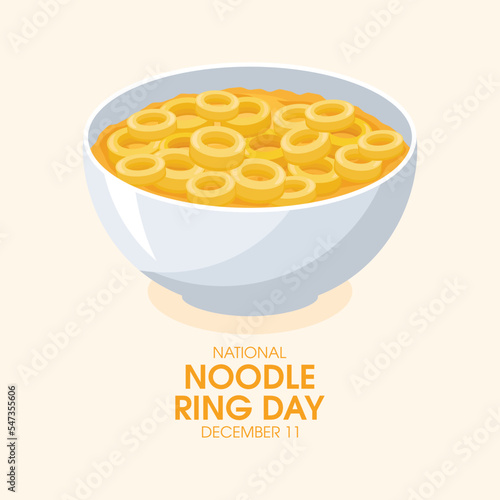 National Noodle Ring Day vector. Bowl of yellow round pasta icon vector. Cooked ring noodle pasta drawing. December 11. Important day
