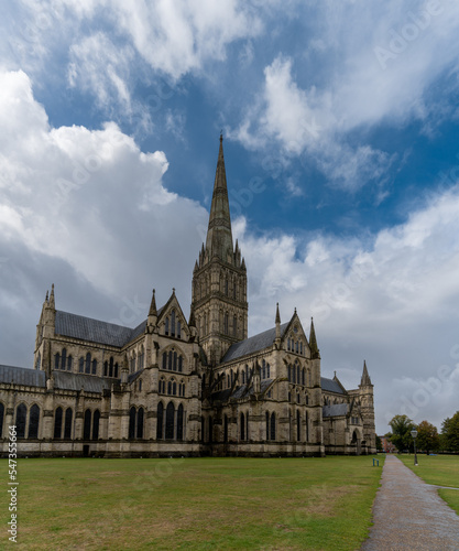 view of the exterior of the historic Salisbury Cathedral