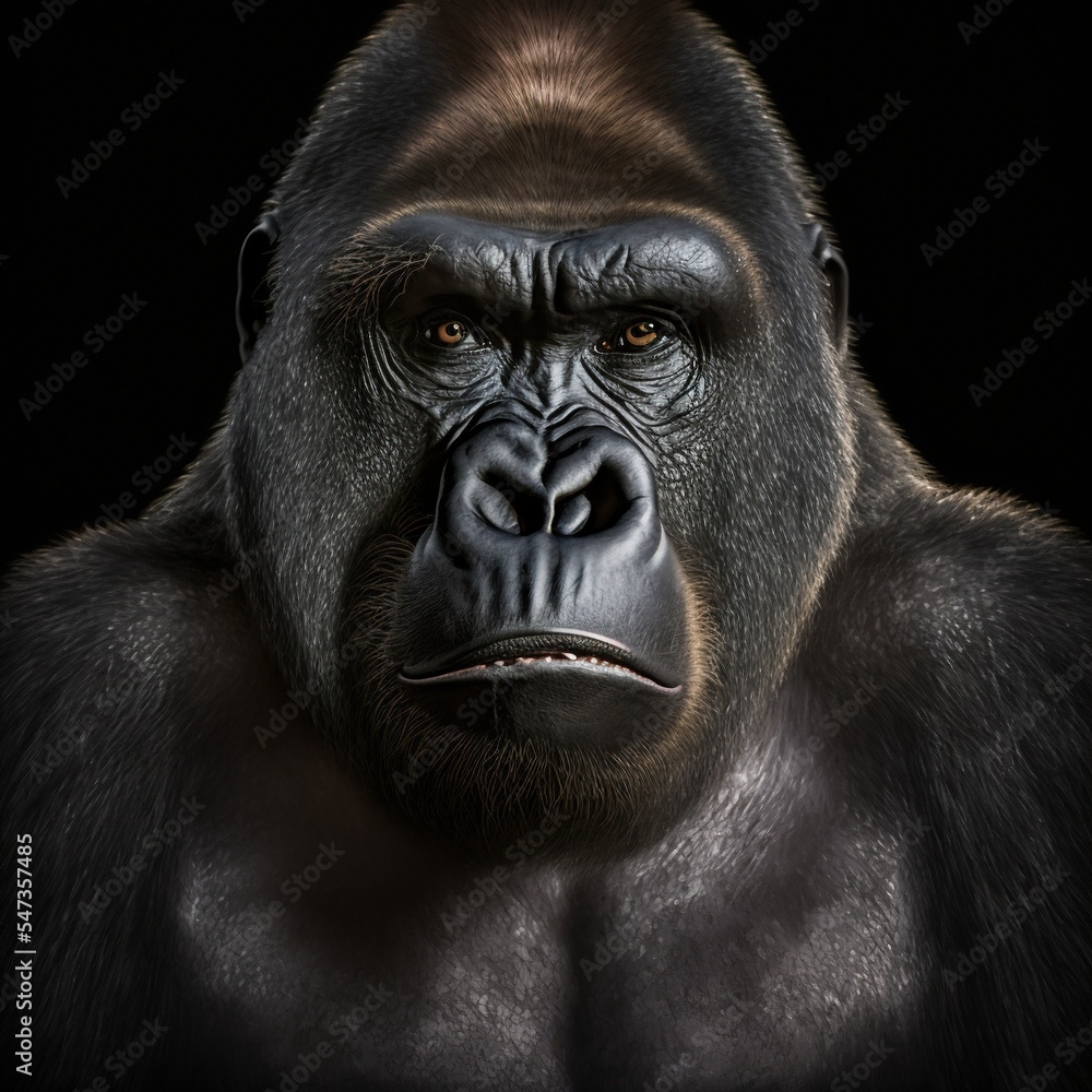 Fototapeta premium Gorilla isoliert auf schwarzem Hintergrund 3D Rendering