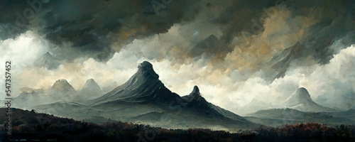 Brooding atmospheric mountain landscape
