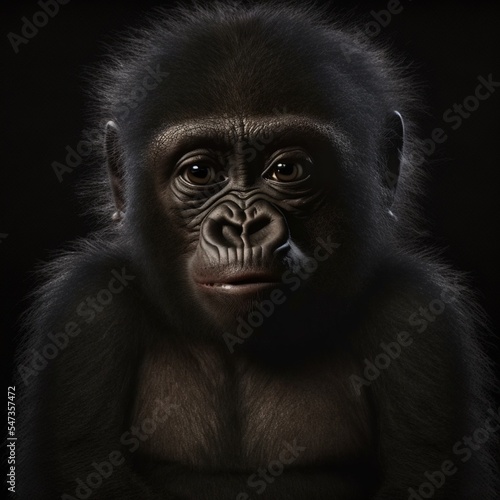 Gorilla Baby isoliert auf schwarzem Hintergrund 3D Rendering