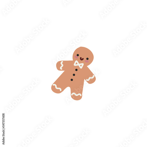 Funny ginger man cartoon sticker. Gingerbread doodle xmas clipart. Vector hand drawn christmas illustration
