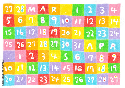 ２０２３年カラフルカレンダー（３月４月） 