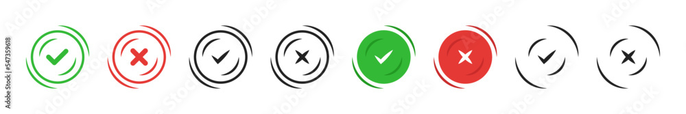 Check mark and cross icon. Green tick and red cross sign symbol. Test ...