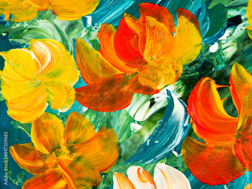 Abstract flowers  original hand drawn  impressionism style  color texture  brush strokes of paint   art background.