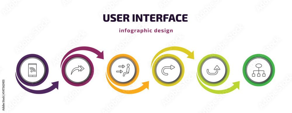 user interface infographic template with icons and 6 step or option. user interface icons such as stream, right drawn arrow, air outlet, right curve, curved up arrow, simple chart interface vector. user interface infographic template with icons and 6 step or option. user interface icons such as stream, right drawn arrow, air outlet, right curve, curved up arrow, simple chart interface vector.