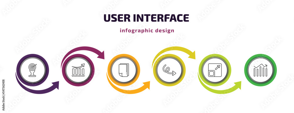user interface infographic template with icons and 6 step or option. user interface icons such as archery champion, increasing, white paper, sketch loop arrow, size, vertical data bars vector. can user interface infographic template with icons and 6 step or option. user interface icons such as archery champion, increasing, white paper, sketch loop arrow, size, vertical data bars vector. can