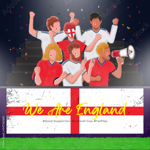 Group of england football supporters fans are cheering and support their team victory in Qatar 2022