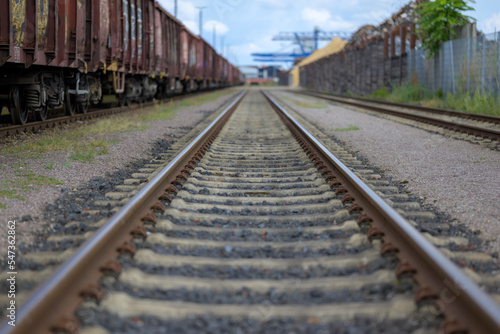 Empty train tracks in a low angle view