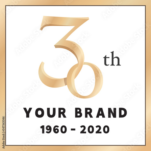 Gold 30th calligraphic font anniversary or birthday logo banner vector