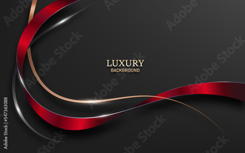 Abstract Luxury red ribbon with light effect on black background. Vector Illustration