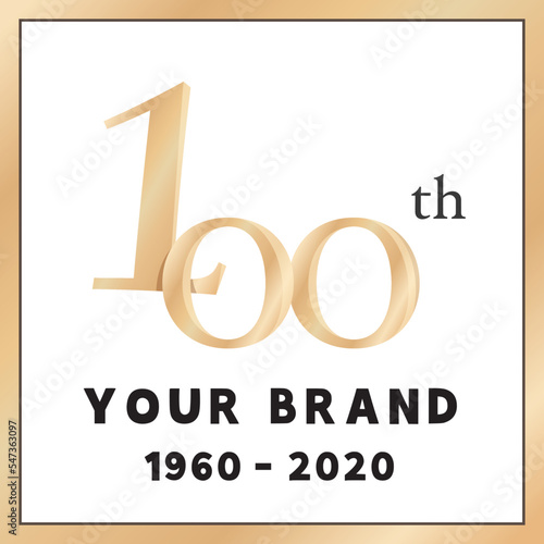 Gold 100th calligraphic font anniversary or birthday logo banner vector