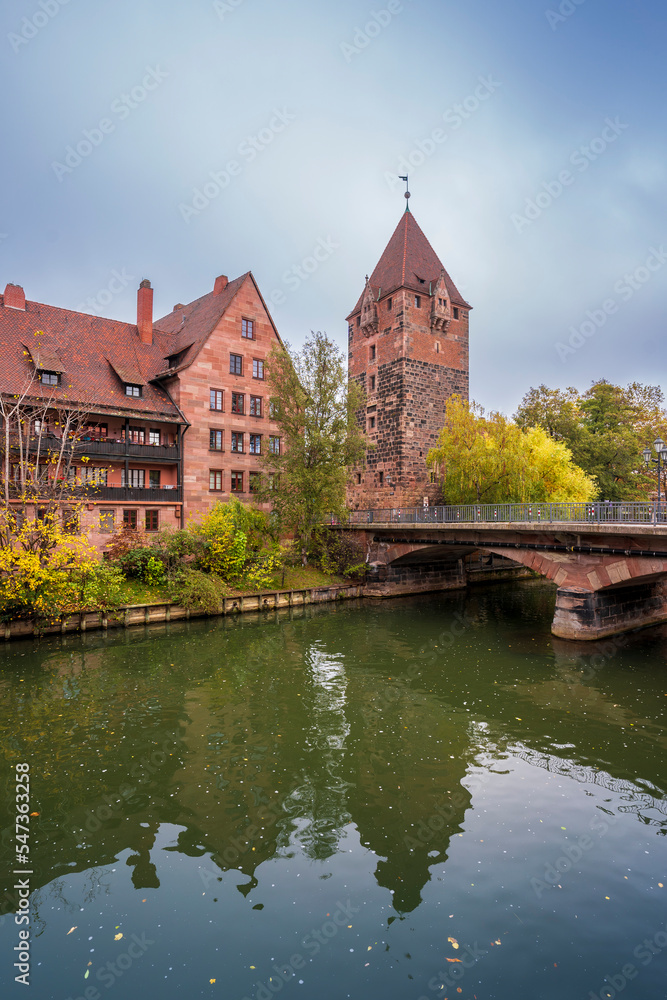 Nurnberg, Germany - November 06, 2022 : Nurnberg Riverside view in Germany Nurnberg, Germany - November 06, 2022 : Nurnberg Riverside view in Germany