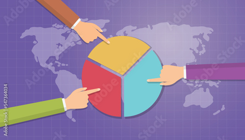 market share concept with diagram chart and people hand on top of the table with modern flat style