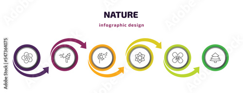nature infographic template with icons and 6 step or option. nature icons such as peony, windstorm, dandelion, clematis, wallflower, red spruce tree vector. can be used for banner, info graph, web,