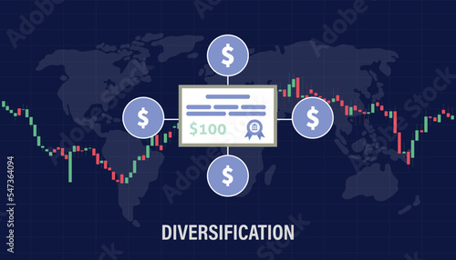 diversification concept for stock market trading allocating money investment asset with modern flat style