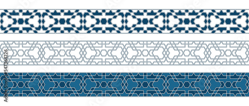 Set of borders of Islamic pattern for Ramadan greetings cards and templates. Vector illustration.