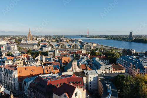View over the city of Riga and the market hall.