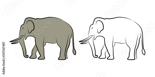 Black line drawing of an elephant on a white background isolated.