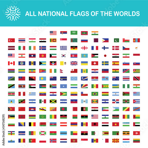 All world flags - vector set of rectangular icons. Flags of all countries and continents. National flags of World countries collection. Lines with editable stroke