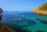 Stunning Turquoise sea at Benirras Beach, Ibiza, Balearic Islands, Spain.