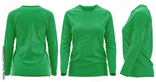 T-shirt Round neck Long sleeve ladies Front and Back 3D rendering ( GREEN )