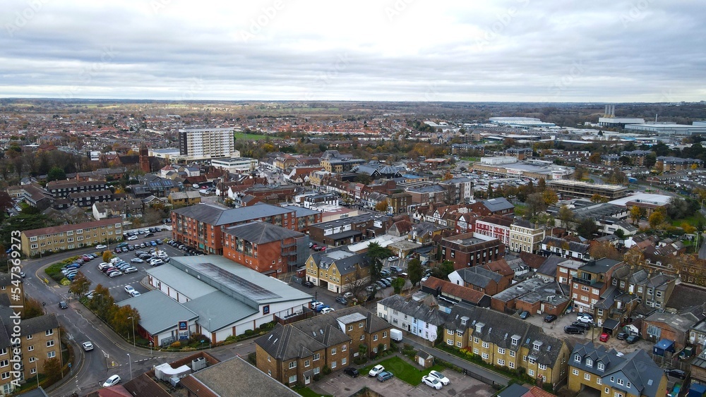 Hoddesdon Hertfordshire UK Aerial Drone view,.