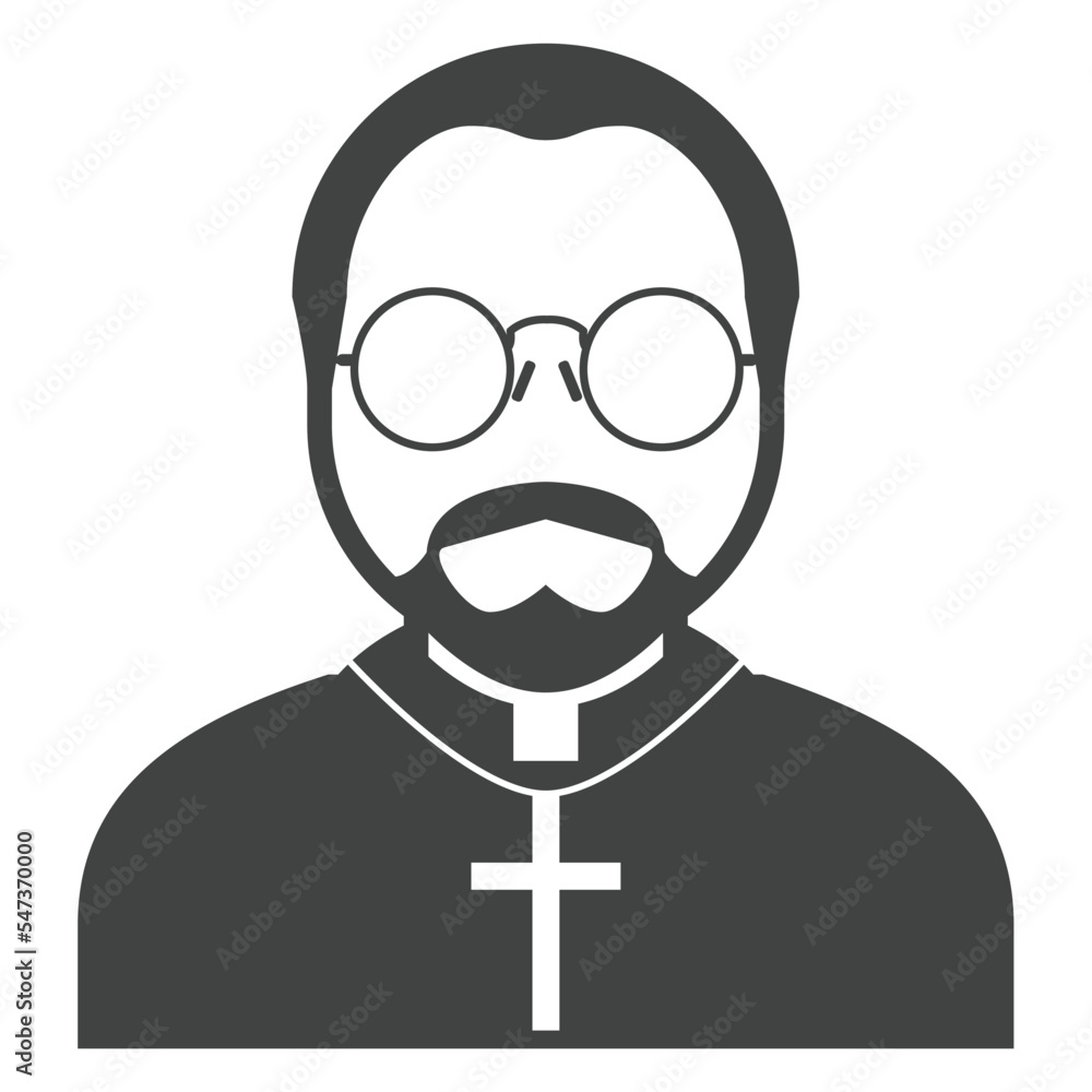 Catholic priest icon, avatar of christian pastor in specs, sunday homily, vector Catholic priest icon, avatar of christian pastor in specs, sunday homily, vector