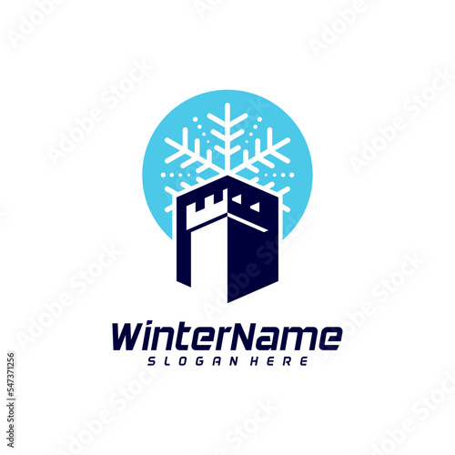 Winter castle logo template, castle Winter logo design vector