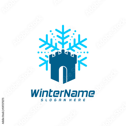 Winter castle logo template, castle Winter logo design vector
